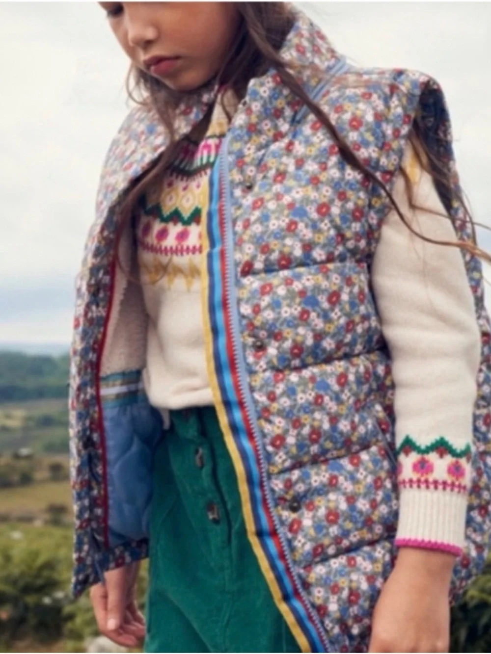 Mini Boden Blue Multi Floral Sherpa-Lined Puffer Jacket